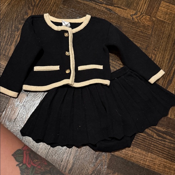 Black and Cream Baby Cardigan and Skirt Set - Picture 3 of 3